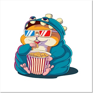 A funny hamster wearing glasses eats popcorn. Posters and Art